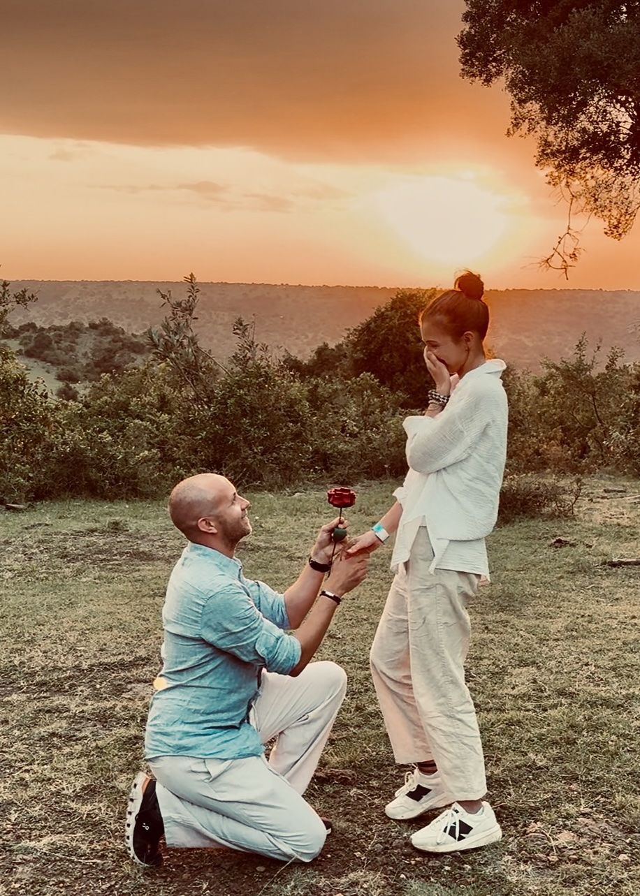 James proposing to Liberty in the Maasai Mara, Kenya